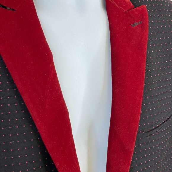Vintage Y2K Velour Trim Retro Hipster Dinner Jacket 40 Slim Cocktail Blazer - Picture 6 of 16